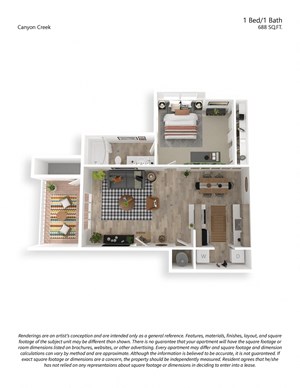 Floorplan Photos Gallery 1x1 688sf Floor Plan at Canyon Creek, Wilsonville